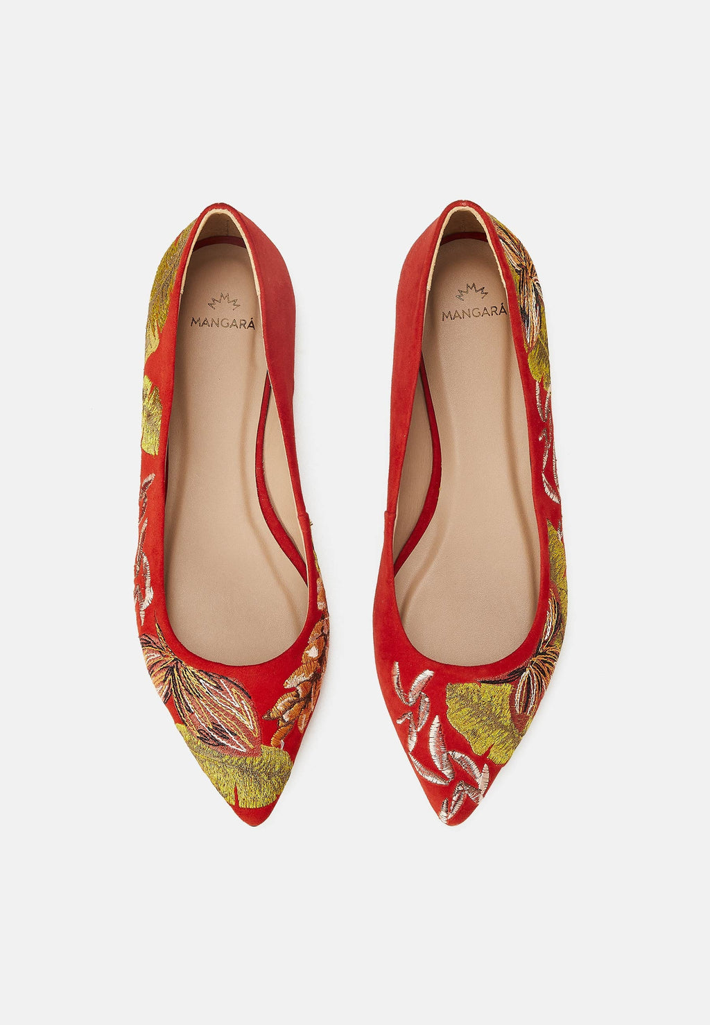 Red Suede Embroidered Ballerinas – Elegant Women’s Flat Shoes