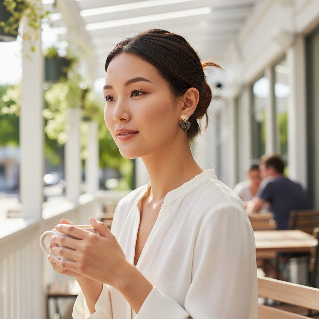 Aida · Handgeschilderde Hartjes Oorbellen · Metallic kleuren