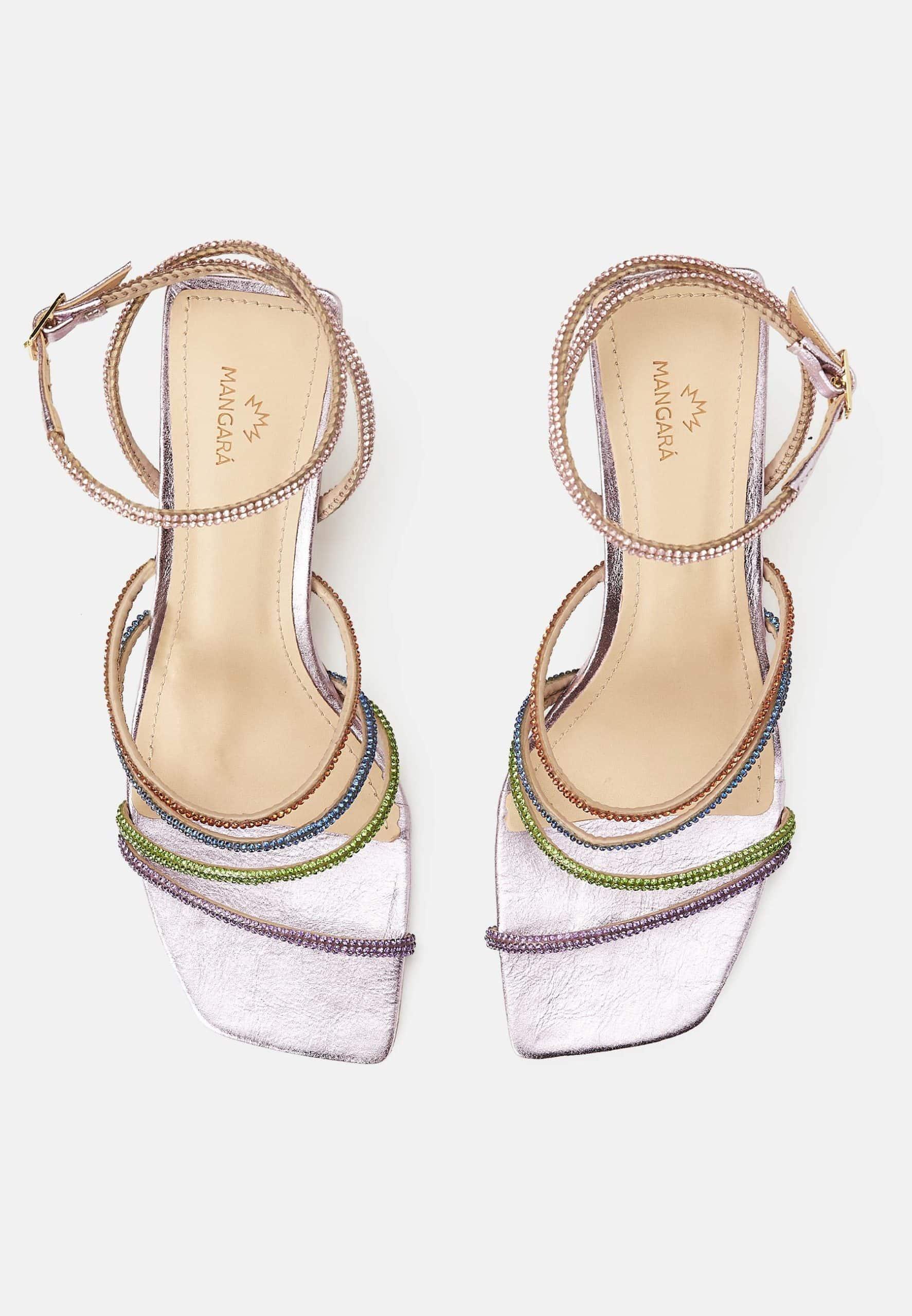 Multicolor Crystal Strappy Sandals – Elegant Women’s Flat Shoes