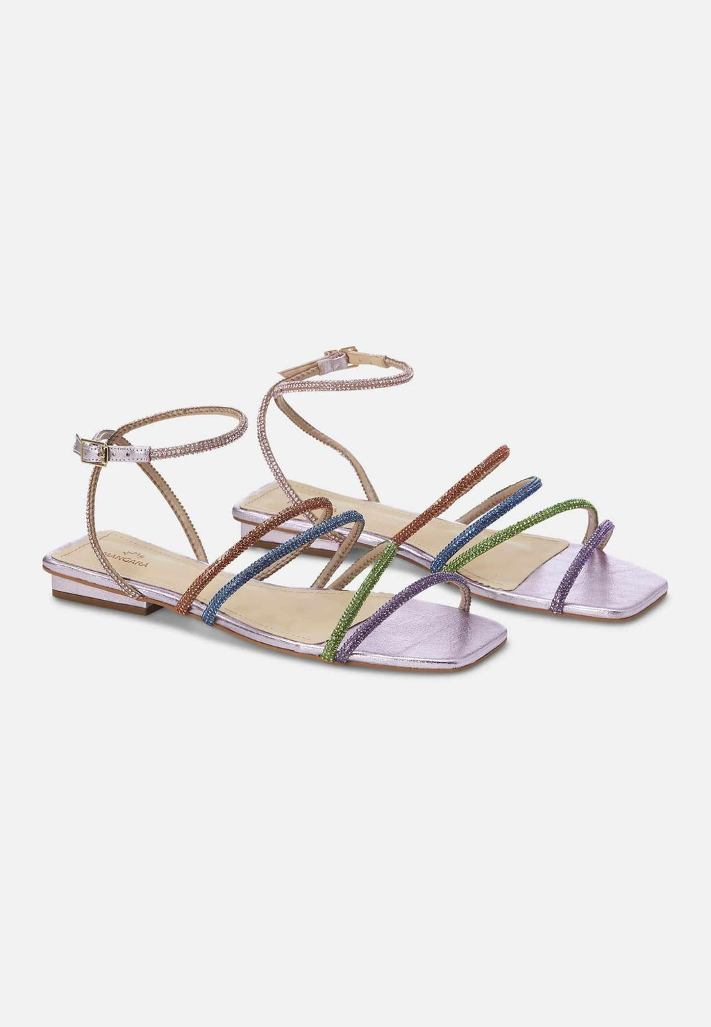 Multicolor Crystal Strappy Sandals – Elegant Women’s Flat Shoes