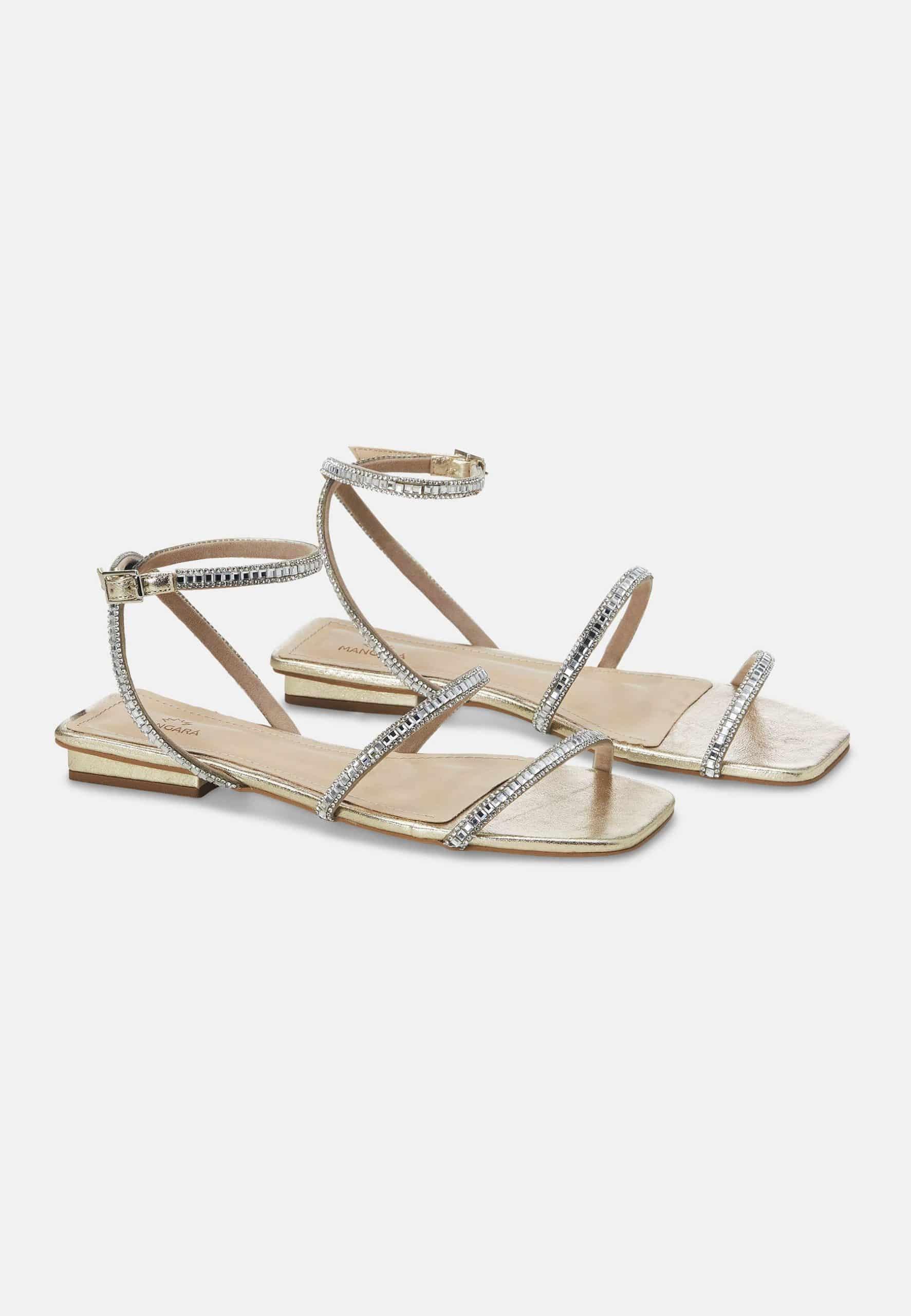 Silver Leather Flat Sandals – Handcrafted with Crystal Straps