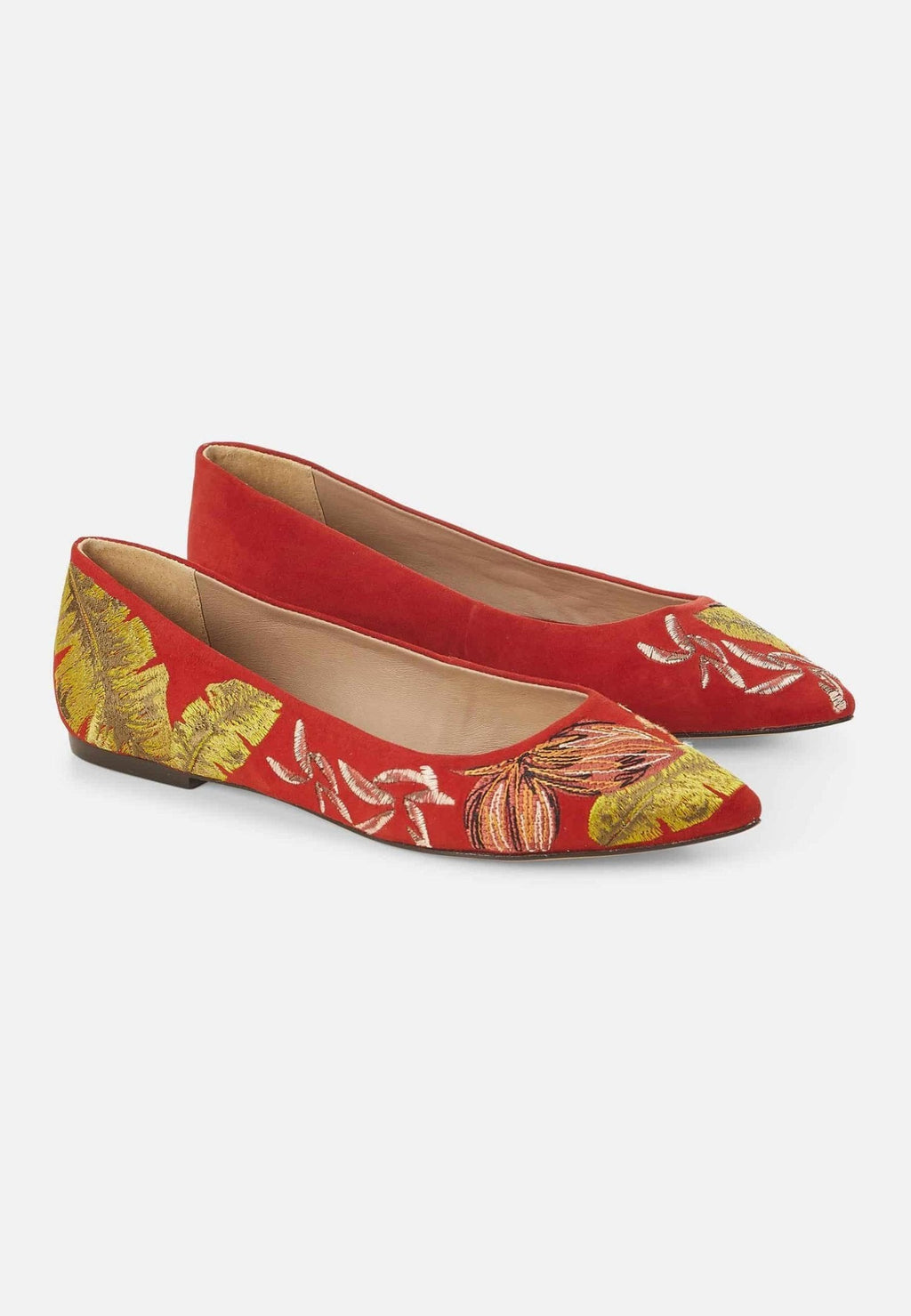 Red Suede Embroidered Ballerinas – Elegant Women’s Flat Shoes